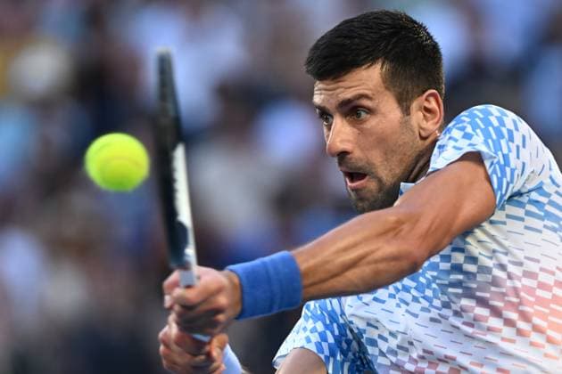 TENNIS AUSTRALIAN OPEN, Novak Djokovic of Serbia in action during the Men?s semi final match against Tommy Paul of the United States at the 2023 Australian Open tennis championship at Melbourne Park in Melbourne, Friday January 27, 2023. ( NO ARCHIVING, EDITORIAL USE ONLY, NO USE IN BOOKS WITHOUT CONSENT MELBOURNE VICTORIA AUSTRALIA  Copyright: xJOELxCARRETTx 20230127001757107875