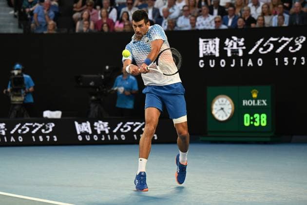 TENNIS AUSTRALIAN OPEN, Novak Djokovic of Serbia in action during the Men?s semi final match against Tommy Paul of the United States at the 2023 Australian Open tennis championship at Melbourne Park in Melbourne, Friday January 27, 2023. ( NO ARCHIVING, EDITORIAL USE ONLY, NO USE IN BOOKS WITHOUT CONSENT MELBOURNE VICTORIA AUSTRALIA  Copyright: xLUKASxCOCHx 20230127001757111630