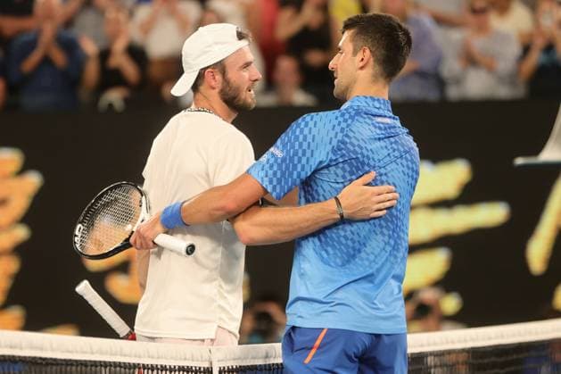 Novak Djokovic of Serbia celebrates defeating Tommy Paul of USA 7-5 6-1 6-2 during the Semi Final match, Day 12 at the Australian Open Tennis 2023 at Rod Laver Arena, Melbourne, Australia on 27 January 2023. Copyright: xPeterxDovganx 34782563