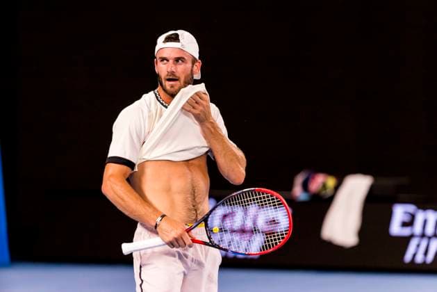 MELBOURNE, VIC - JANUARY 27: Tommy Paul of the United States of America in action during the Semifinals of the 2023 Australian Open on January 27 2023, at Melbourne Park in Melbourne, Australia. (Photo by Jason Heidrich Icon Sportswire) TENNIS: JAN 27 Australian Open Icon230127202