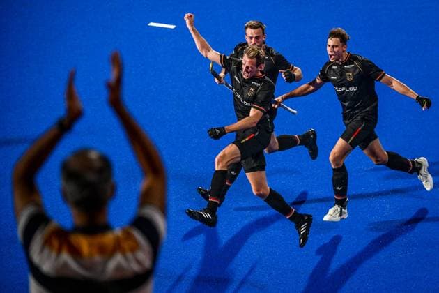 Bilder des Jahres 2023, Sport 01 Januar Feldhockey WM, Australien - Deutschland Germany s players and German Niklas Wellen celebrates after scoring during a game between Australia and Germany, a semi-final match at the 2023 Men s FIH Hockey World Cup in Bhubaneswar, India, Friday 27 January 2023. DIRKxWAEM  x58815861x