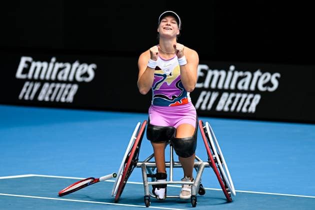 TENNIS AUSTRALIAN OPEN, Diede De Groot of the Netherlands celebrates after winning her Women?s Wheelchair singles final match against Yui Kamiji of Japan at the 2023 Australian Open tennis championship at Melbourne Park in Melbourne, Saturday, January 28, 2023. ( NO ARCHIVING, EDITORIAL USE ONLY, NO USE IN BOOKS WITHOUT CONSENT MELBOURNE VICTORIA AUSTRALIA  Copyright: xLUKASxCOCHx 20230128001757402147