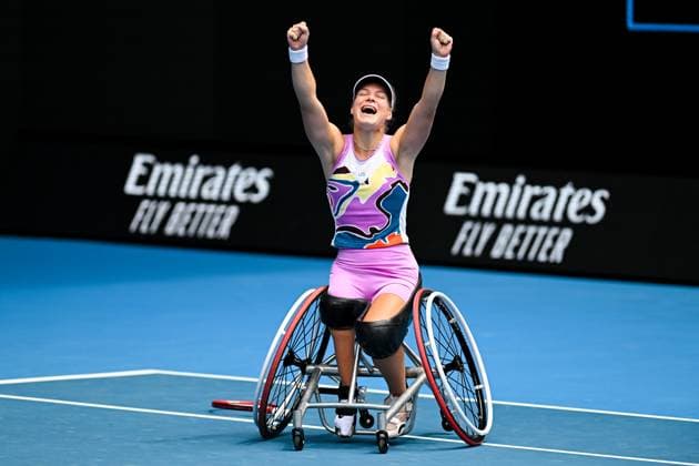 TENNIS AUSTRALIAN OPEN, Diede De Groot of the Netherlands celebrates after winning her Women?s Wheelchair singles final match against Yui Kamiji of Japan at the 2023 Australian Open tennis championship at Melbourne Park in Melbourne, Saturday, January 28, 2023. ( NO ARCHIVING, EDITORIAL USE ONLY, NO USE IN BOOKS WITHOUT CONSENT MELBOURNE VICTORIA AUSTRALIA  Copyright: xLUKASxCOCHx 20230128001757402183