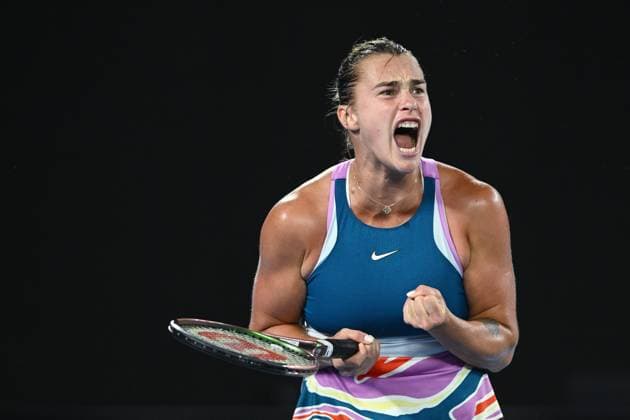 TENNIS AUSTRALIAN OPEN, Aryna Sabalenka of Russia reacts during the Women?s Singles Final against Elena Rybakina of Kazakhstan at the 2023 Australian Open tennis tournament at Melbourne Park in Melbourne, Saturday, January 28, 2023. ( NO ARCHIVING, EDITORIAL USE ONLY, NO USE IN BOOKS WITHOUT CONSENT MELBOURNE VICTORIA AUSTRALIA  Copyright: xJOELxCARRETTx 20230128001757470788