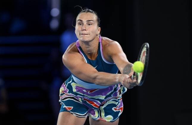 TENNIS AUSTRALIAN OPEN, Aryna Sabalenka of Belarus returns to Elena Rybakina of Kazakhstan during the women?s singles final at the 2023 Australian Open tennis championship at Melbourne Park in Melbourne, Saturday, January 28, 2023. ( NO ARCHIVING, EDITORIAL USE ONLY, NO USE IN BOOKS WITHOUT CONSENT MELBOURNE VICTORIA AUSTRALIA  Copyright: xJAMESxROSSx 20230128001757472969