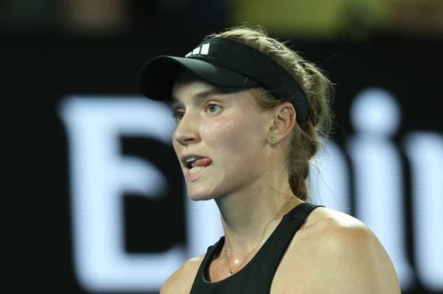 (230128) -- MELBOURNE, Jan. 28, 2023 -- Elena Rybakina of Kazakhstan reacts during the women s singles final match between Elena Rybakina of Kazakhstan and Aryna Sabalenka of Belarus at Australian Open tennis tournament, in Melbourne, Australia, Jan. 28, 2023. ) (SP)AUSTRALIA-MELBOURNE-TENNIS-AUSTRALIAN OPEN-WOMEN S SINGLES-FINAL BaixXuefei 