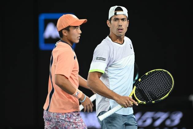 TENNIS AUSTRALIAN OPEN, Australian?s Rinky Hijikata (left) and Jason Kubler (during the men?s doubles final against Hugo Nys of Monaco and Jan Zielinski of Poland at the 2023 Australian Open tennis championship at Melbourne Park in Melbourne, Saturday, January 28, 2023. ( NO ARCHIVING, EDITORIAL USE ONLY, NO USE IN BOOKS WITHOUT CONSENT MELBOURNE VICTORIA AUSTRALIA  Copyright: xJAMESxROSSx 20230128001757519767