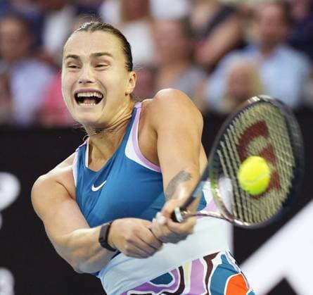 Tennis: Australian Open Belarus Aryna Sabalenka plays in the final match against Wimbledon champion Elena Rybakina of Kazakhstan in the women s singles at the Australian Open tennis tournament on Jan. 28, 2023.  A14AA0001390421P 