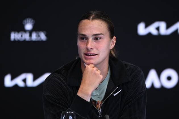 TENNIS AUSTRALIAN OPEN, Aryna Sabalenka of Belarus attends the post match press conference, PK, Pressekonferenz following her win over Elena Rybakina of Kazakhstan in the Women?s Singles Final at the 2023 Australian Open tennis tournament at Melbourne Park in Melbourne, Saturday, January 28, 2023. ( NO ARCHIVING, EDITORIAL USE ONLY, NO USE IN BOOKS WITHOUT CONSENT MELBOURNE VICTORIA AUSTRALIA  Copyright: xJOELxCARRETTx 20230129001757527416