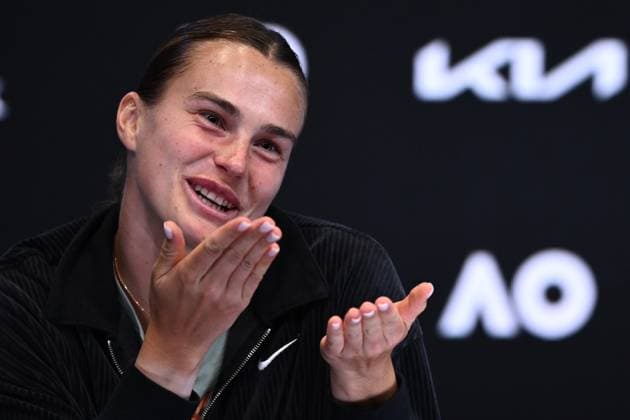 Sport Bilder des Tages TENNIS AUSTRALIAN OPEN, Aryna Sabalenka of Belarus attends the post match press conference, PK, Pressekonferenz following her win over Elena Rybakina of Kazakhstan in the Women?s Singles Final at the 2023 Australian Open tennis tournament at Melbourne Park in Melbourne, Saturday, January 28, 2023. ( NO ARCHIVING, EDITORIAL USE ONLY, NO USE IN BOOKS WITHOUT CONSENT MELBOURNE VICTORIA AUSTRALIA  Copyright: xJOELxCARRETTx 20230129001757528324