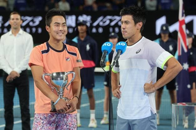 Rinky Hijikata and Jason Kubler of Australia defeat Hugo Nys of Monaco and Jan Zielinski of Poland 6-4 7-6 in Men™s Doubles Final match, Day 13 at the Australian Open Tennis 2023 at Rod Laver Arena, Melbourne, Australia on 28 January 2023. Copyright: xPeterxDovganx 34782755