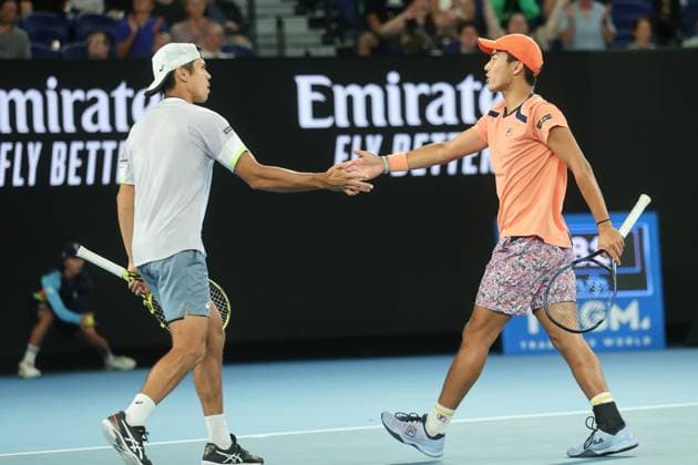 Rinky Hijikata and Jason Kubler of Australia defeat Hugo Nys of Monaco and Jan Zielinski of Poland 6-4 7-6 in Men™s Doubles Final match, Day 13 at the Australian Open Tennis 2023 at Rod Laver Arena, Melbourne, Australia on 28 January 2023. Copyright: xPeterxDovganx 34782761