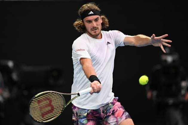 TENNIS AUSTRALIAN OPEN, Stefanos Tsitsipas of Greece in action during the Men?s Singles Final against Novak Djokovic of Serbia at the 2023 Australian Open tennis tournament at Melbourne Park in Melbourne, Sunday, January 29, 2023. ( NO ARCHIVING, EDITORIAL USE ONLY, NO USE IN BOOKS WITHOUT CONSENT MELBOURNE VICTORIA AUSTRALIA  Copyright: xLUKASxCOCHx 20230129001757880024
