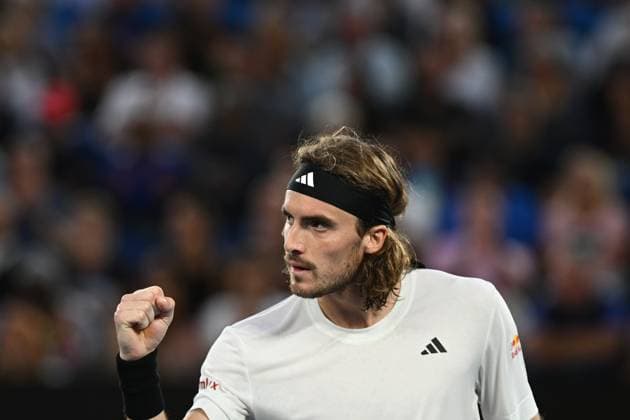 TENNIS AUSTRALIAN OPEN, Stefanos Tsitsipas of Greece reacts during the Men?s Singles Final against Novak Djokovic of Serbia at the 2023 Australian Open tennis tournament at Melbourne Park in Melbourne, Sunday, January 29, 2023. ( NO ARCHIVING, EDITORIAL USE ONLY, NO USE IN BOOKS WITHOUT CONSENT MELBOURNE VICTORIA AUSTRALIA  Copyright: xJOELxCARRETTx 20230129001757881390