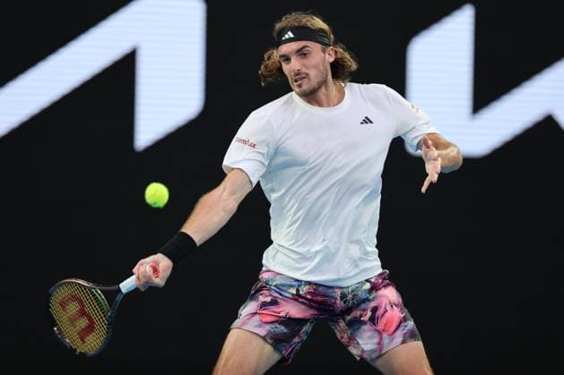 Stefanos Tsitsipas of Greece in action against Novak Djokovic of Serbia during the Men™s Final match, Day 14 at the Australian Open Tennis 2023 at Rod Laver Arena, Melbourne, Australia on 29 January 2023. Copyright: xPeterxDovganx 34782844