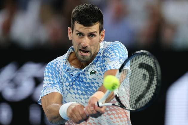 Novak Djokovic of Serbia in action against Stefanos Tsitsipas of Greece during the Men™s Final match, Day 14 at the Australian Open Tennis 2023 at Rod Laver Arena, Melbourne, Australia on 29 January 2023. Copyright: xPeterxDovganx 34782838