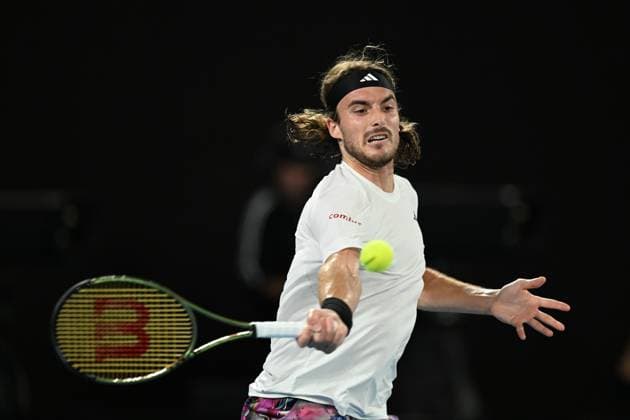 TENNIS AUSTRALIAN OPEN, Stefanos Tsitsipas of Greece in action during the Men?s Singles Final against Novak Djokovic of Serbia at the 2023 Australian Open tennis tournament at Melbourne Park in Melbourne, Sunday, January 29, 2023. ( NO ARCHIVING, EDITORIAL USE ONLY, NO USE IN BOOKS WITHOUT CONSENT MELBOURNE VICTORIA AUSTRALIA  Copyright: xLUKASxCOCHx 20230129001757887217