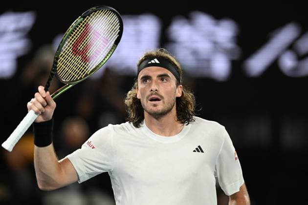 TENNIS AUSTRALIAN OPEN, Stefanos Tsitsipas of Greece reacts during the Men?s Singles Final against Novak Djokovic of Serbia at the 2023 Australian Open tennis tournament at Melbourne Park in Melbourne, Sunday, January 29, 2023. ( NO ARCHIVING, EDITORIAL USE ONLY, NO USE IN BOOKS WITHOUT CONSENT MELBOURNE VICTORIA AUSTRALIA  Copyright: xLUKASxCOCHx 20230129001757887344
