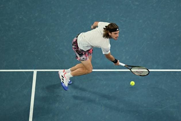 TENNIS AUSTRALIAN OPEN, Stefanos Tsitsipas of Greece in action during the Men?s Singles Final against Novak Djokovic of Serbia at the 2023 Australian Open tennis tournament at Melbourne Park in Melbourne, Sunday, January 29, 2023. ( NO ARCHIVING, EDITORIAL USE ONLY, NO USE IN BOOKS WITHOUT CONSENT MELBOURNE VICTORIA AUSTRALIA  Copyright: xLUKASxCOCHx 20230129001757903125