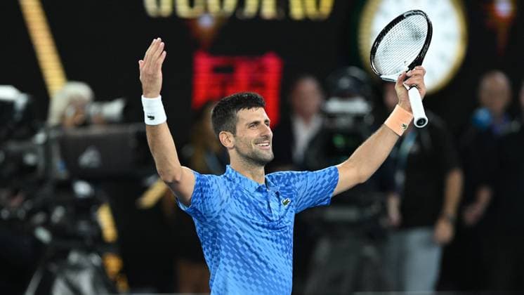 TENNIS AUSTRALIAN OPEN, Novak Djokovic of Serbia celebrates winning the men?s singles final against Stefanos Tsitsipas of Greece at the 2023 Australian Open tennis championship at Melbourne Park in Melbourne, Sunday, January 29, 2023. ( NO ARCHIVING, EDITORIAL USE ONLY, NO USE IN BOOKS WITHOUT CONSENT MELBOURNE VICTORIA AUSTRALIA  Copyright: xJamesxRossx 20230129001757913169