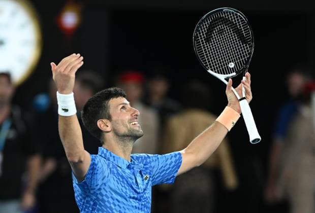 TENNIS AUSTRALIAN OPEN, Novak Djokovic of Serbia reacts after winning the men?s singles final against Stefanos Tsitsipas of Greece at the 2023 Australian Open tennis championship at Melbourne Park in Melbourne, Sunday, January 29, 2023. ( NO ARCHIVING, EDITORIAL USE ONLY, NO USE IN BOOKS WITHOUT CONSENT MELBOURNE VICTORIA AUSTRALIA  Copyright: xJamesxRossx 20230129001757921403