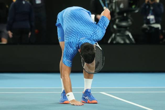 Novak Djokovic of Serbia reacts to defeating Stefanos Tsitsipas of Greece 6-3 7-6 7-6 during the Men™s Final match, Day 14 at the Australian Open Tennis 2023 at Rod Laver Arena, Melbourne, Australia on 29 January 2023. Copyright: xPeterxDovganx 34782852