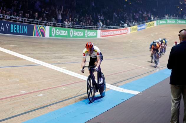 Theo Reinhardt beim 110. Berliner Sechstagerennen 2023 im Velodrom. Berlin, 29.01.2023
