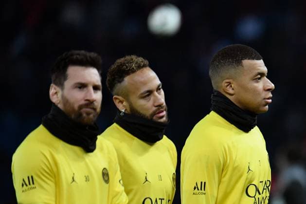 Lionel Messi, Neymar Jr and Kylian Mbappe during the match between PSG and Stade de Reims at Parc des Princes on January 29, 2023.  JulienxMattiax xLexPictorium LePictorium_0273989