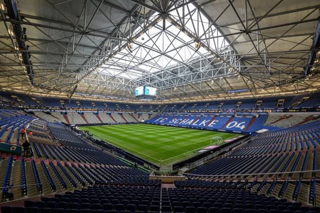 Impressionen aus dem leeren Stadion vor dem Spiel. Fussball 1. Bundesliga, 17. Spieltag: FC Schalke 04 - RB Leipzig 1-6. 24. Januar 2023: Gelsenkirchen, Veltins Arena. FC Schalke 04 - RB Leipzig 1-6