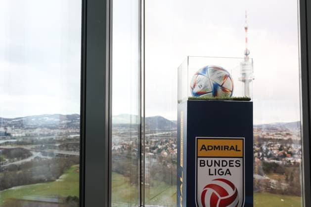 SOCCER - BL, press conference, PK, Pressekonferenz VIENNA,AUSTRIA,31.JAN.23 - SOCCER - ADMIRAL Bundesliga, spring season kickoff, press conference. Image shows a feature of the Bundesliga logo, a ball and a view of vienna.  GEPAxpictures xArminxRauthner