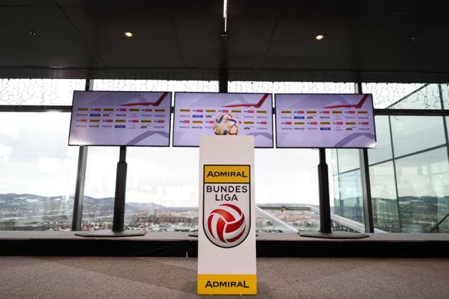 SOCCER - BL, press conference, PK, Pressekonferenz VIENNA,AUSTRIA,31.JAN.23 - SOCCER - ADMIRAL Bundesliga, spring season kickoff, press conference. Image shows the press conference stage.  GEPAxpictures xArminxRauthner