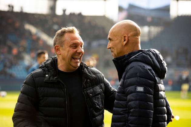 GER, 1.FBL, VfL Bochum vs TSG 1899 Hoffenheim 04.02.2023, Vonovia Ruhrstadion, GER, 1.FBL, VfL Bochum vs TSG 1899 Hoffenheim im Bild Andre Breitenreiter (Cheftrainer TSG 1899 Hoffenheim) und Thomas Letsch (Cheftrainer VfL Bochum),