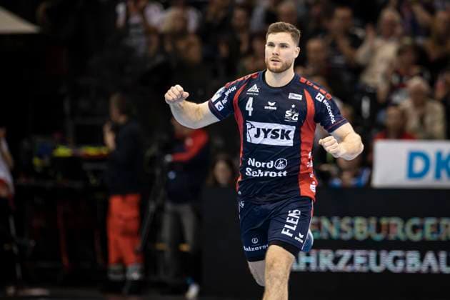 SG Flensburg-Handewitt vs HSG Wetzlar, DHB Pokal, Viertelfinale, 04.02.23; Flensburg Jubel Torjubel bei Johannes Golla (SG Flensburg-Handewitt, 04) Copyright: xBEAUTIFULxSPORTS MarioxM.xKobergx