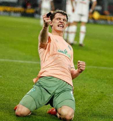 Sport Themen der Woche KW05 Sport Bilder des Tages 05.02.2023, 1. Bundesliga, VfB Stuttgart vs Werder Bremen, Mercedes Benz Arena Stuttgart, Fussball, im Bild: Jens Stage (Bremen) jubelt zum 0:1 *** 05 02 2023, 1 Bundesliga, VfB Stuttgart vs Werder Bremen, Mercedes Benz Arena Stuttgart, football, sports, in picture Jens Stage Bremen cheers to 0 1