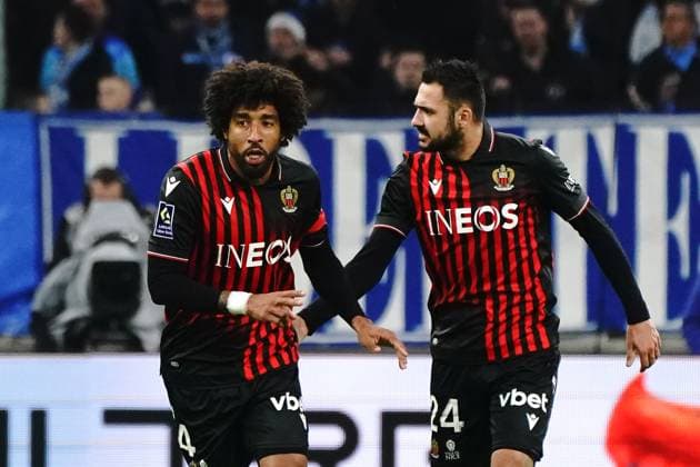 joie - GaÃ«tan Laborde (OGC Nice) - Dante (OGC Nice) FOOTBALL : Olympique de Marseille vs OGC Nice - Ligue 1 Ubereats - Marseille - 05 02 2023 NorbertScanella Panoramic 