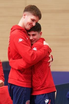 LUKA MLADENOVIC, CARLO ROSS MAINZ FEIERT DEN ERSTEN HEIMSIEG 1.FSV MAINZ 05-TTC NEU-ULM 1. TISCHTENNIS BUNDESLIGA MAINZ