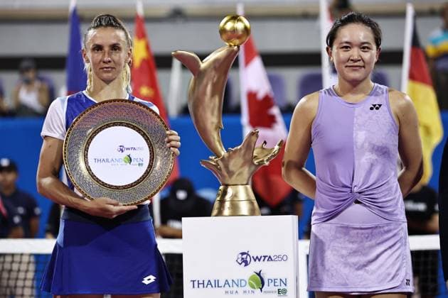 Lesia Tsurenko, UKR, and Zhu Lin, CHN, after singles final of 2023 Thailand Open in Hua Hin, 05 02 2023; -