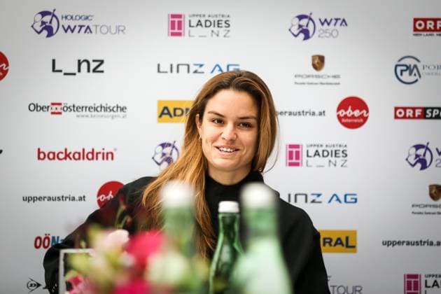 Sport Bilder des Tages TENNIS - WTA, Tennis Damen Upper Austria Ladies Linz LINZ,AUSTRIA,06.FEB.23 - TENNIS - WTA Tour, Upper Austria Ladies Linz. Image shows Maria Sakkari (GRE) at the round table.  GEPAxpictures xManfredxBinder