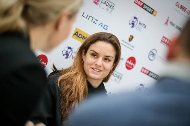 TENNIS - WTA, Tennis Damen Upper Austria Ladies Linz LINZ,AUSTRIA,06.FEB.23 - TENNIS - WTA Tour, Upper Austria Ladies Linz. Image shows Maria Sakkari (GRE) at the round table.  GEPAxpictures xManfredxBinder