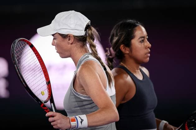 TENNIS - WTA, Tennis Damen Upper Austria Ladies Linz LINZ,AUSTRIA,06.FEB.23 - TENNIS - WTA Tour, Upper Austria Ladies Linz. Image shows Kaitlyn Christian and Sabrina Santamaria (USA).  GEPAxpictures xManfredxBinder