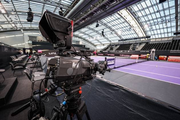 TENNIS - WTA, Tennis Damen Upper Austria Ladies Linz LINZ,AUSTRIA,08.FEB.23 - TENNIS - WTA Tour, Upper Austria Ladies Linz. Image shows a camera on the center court.  GEPAxpictures xManfredxBinder
