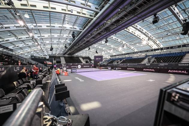 TENNIS - WTA, Tennis Damen Upper Austria Ladies Linz LINZ,AUSTRIA,08.FEB.23 - TENNIS - WTA Tour, Upper Austria Ladies Linz. Image shows an overview of the center court.  GEPAxpictures xManfredxBinder