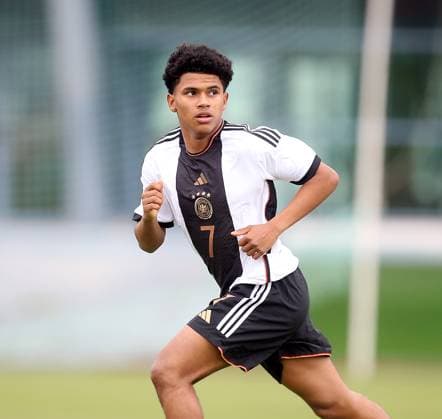 Tiago Poller (GER) . Fussball: Länderspiel, UEFA Development Tournament in Altura, Portugal: Saison 22 23: Deutschland vs Frankreich , U16 Nationalmannschaft, 08.02.2023.