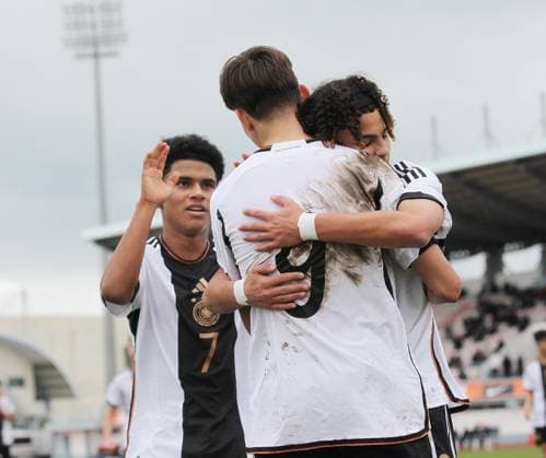 Torjubel Deutschland . Fussball: Länderspiel, UEFA Development Tournament in Altura, Portugal: Saison 22 23: Deutschland vs Frankreich , U16 Nationalmannschaft, 08.02.2023.