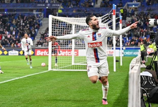 Joie de Rayan Cherki (lyon) FOOTBALL: Olympique Lyonnais vs Lille Olympique Sporting Club - 8e Coupe de France - 08 02 2023 FredericChambert Panoramic 
