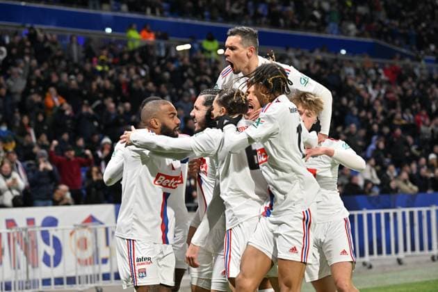 Joie de Rayan Cherki (lyon) et de ses coÃ quipiers FOOTBALL: Olympique Lyonnais vs Lille Olympique Sporting Club - 8e Coupe de France - 08 02 2023 FredericChambert Panoramic 