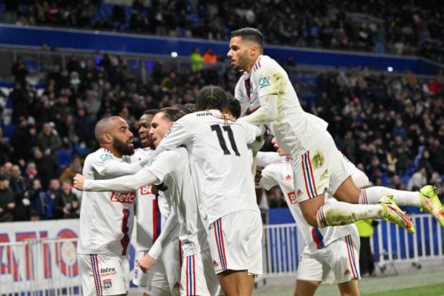 Joie de Rayan Cherki (lyon) et de ses coÃ quipiers FOOTBALL: Olympique Lyonnais vs Lille Olympique Sporting Club - 8e Coupe de France - 08 02 2023 FredericChambert Panoramic 