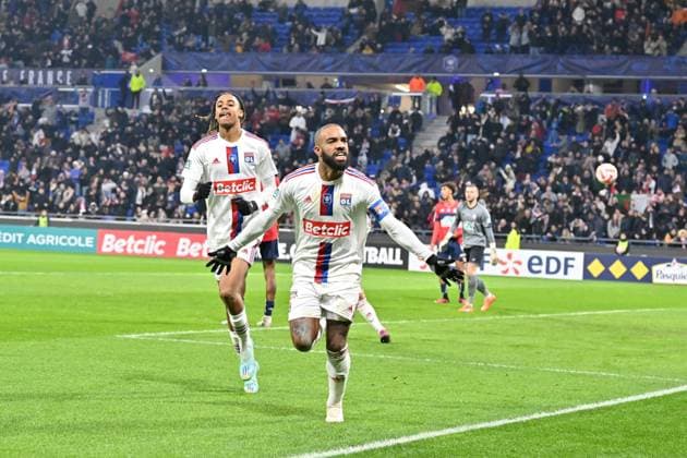 Joie de Alexandre Lacazette (lyon) FOOTBALL: Olympique Lyonnais vs Lille Olympique Sporting Club - 8e Coupe de France - 08 02 2023 FredericChambert Panoramic 