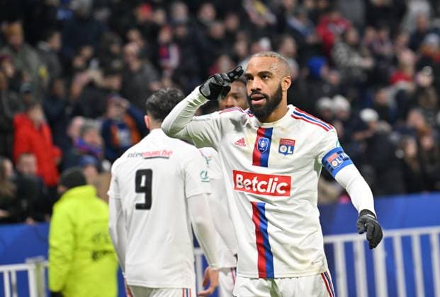 Joie de Alexandre Lacazette (lyon) FOOTBALL: Olympique Lyonnais vs Lille Olympique Sporting Club - 8e Coupe de France - 08 02 2023 FredericChambert Panoramic 