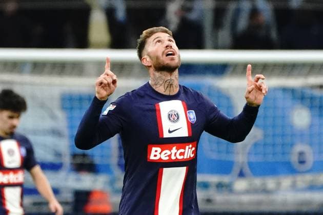 joie - Sergio Ramos (PSG) FOOTBALL : Olympique de Marseille vs PSG - Coupe de France - 8eme de finale - Marseille - 08 02 2023 NorbertScanella Panoramic 